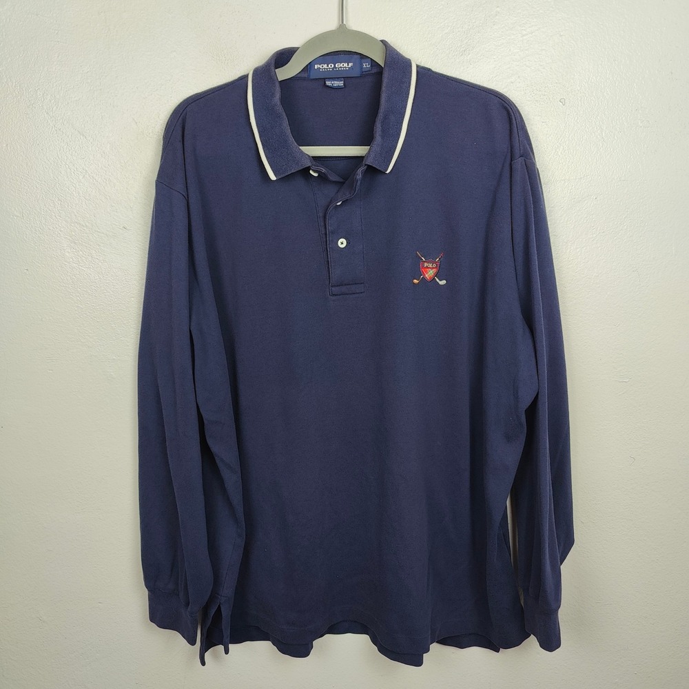 Vintage 90s Polo Golf Ralph Lauren Long Sleeve Shirt Men XL Blue Golf Club Crest